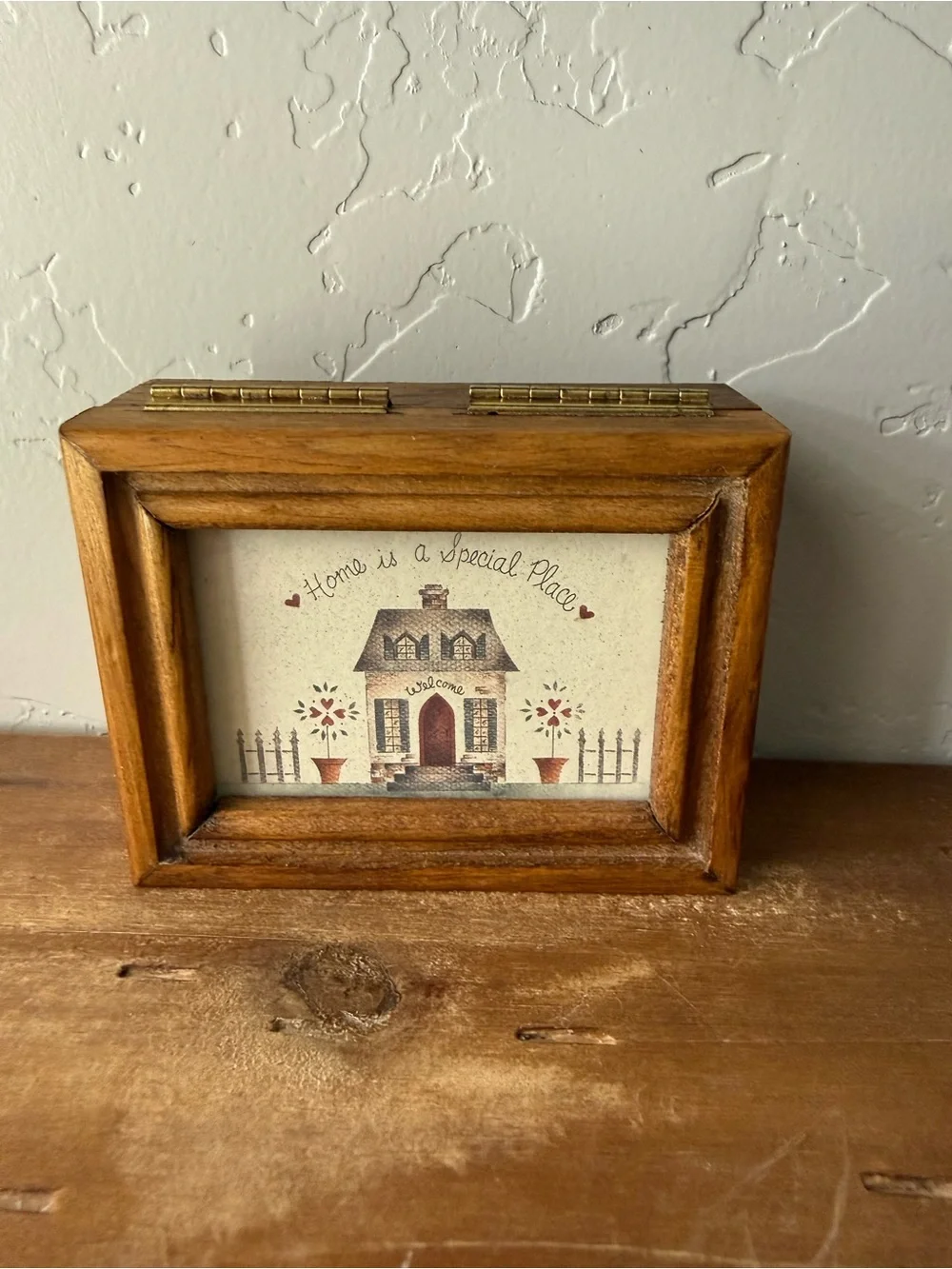 Brown Wood Trinket Box with 'Home is a Special Place' Artwork
